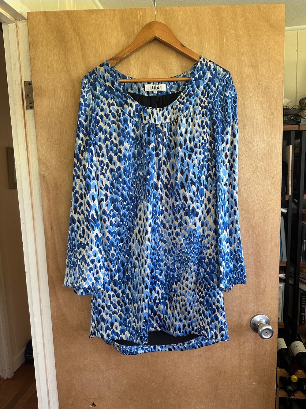 Tibi Blue and White Abstract Print mini dress